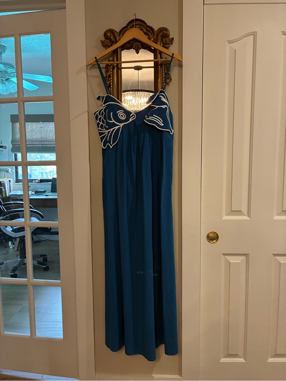 Commense Teal Blue Fish-Print Maxi Dress